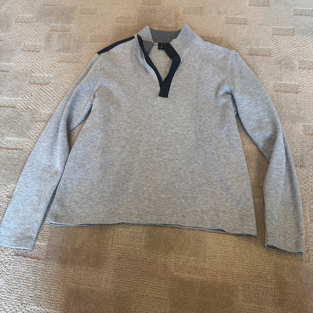 Hugo Boss Heather Gray Knit Sweater with Black Logo Tag